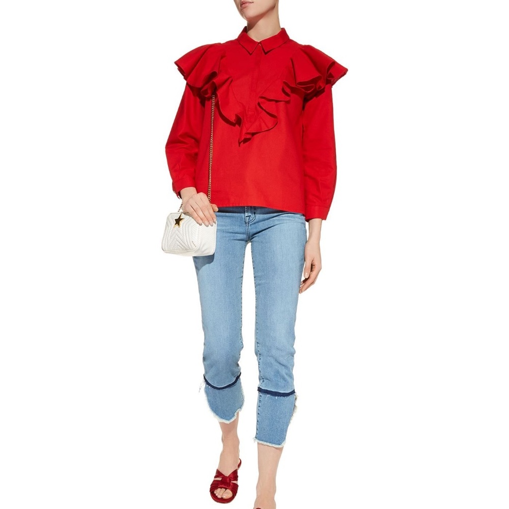 MOTHER OF PEARL Red Shay Ruffle Cotton Blouse S